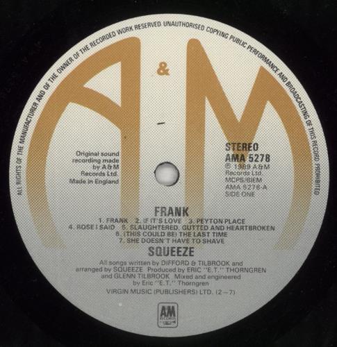 Squeeze Frank vinyl LP album (LP record) UK SQULPFR245821