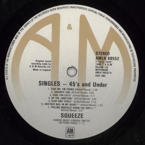 Squeeze Singles - 45's And Under - Sticker on Sleeve vinyl LP album (LP record) UK SQULPSI271530