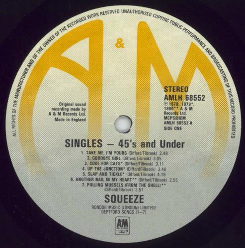 Squeeze Singles - 45's And Under - Stickered - Barcoded Sleeve vinyl LP album (LP record) UK SQULPSI849103