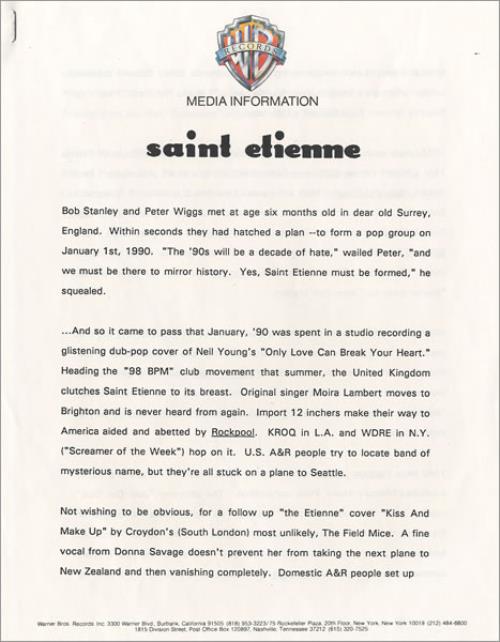 St Etienne So Tough media press pack US ETIPPSO187330