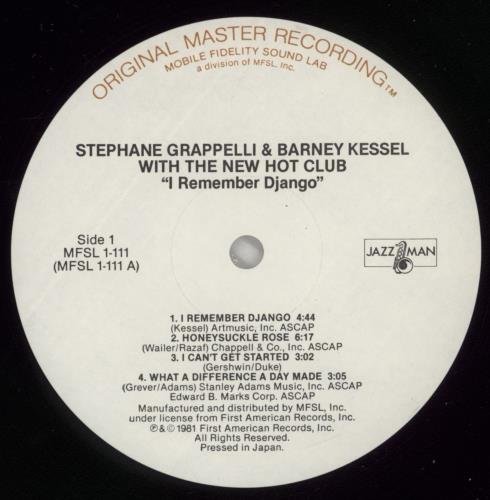 Stphane Grappelli I Remember Django vinyl LP album (LP record) US SG6LPIR875854