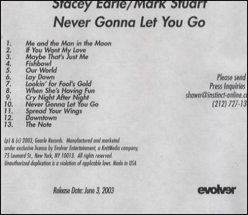 Stacey Earle Never Gonna Let You Go CD-R acetate US CYECRNE253786