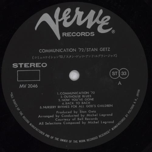 Stan Getz Communications '72 vinyl LP album (LP record) Japanese SGQLPCO839349