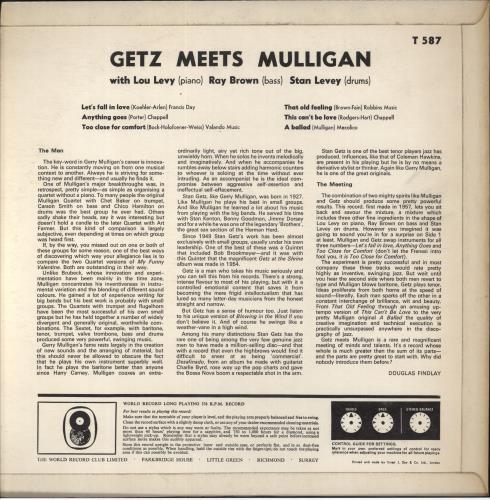 Stan Getz Getz Meets Mulligan vinyl LP album (LP record) UK SGQLPGE443825