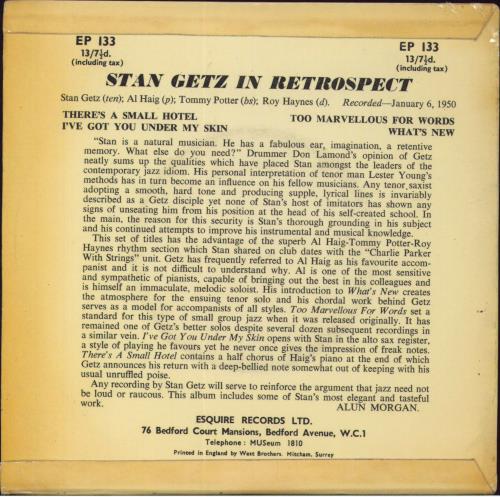 Stan Getz In Retrospect 7" vinyl single (7 inch record / 45) UK SGQ07IN802509