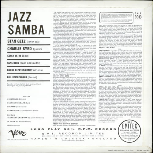 Stan Getz Jazz Samba vinyl LP album (LP record) UK SGQLPJA526437