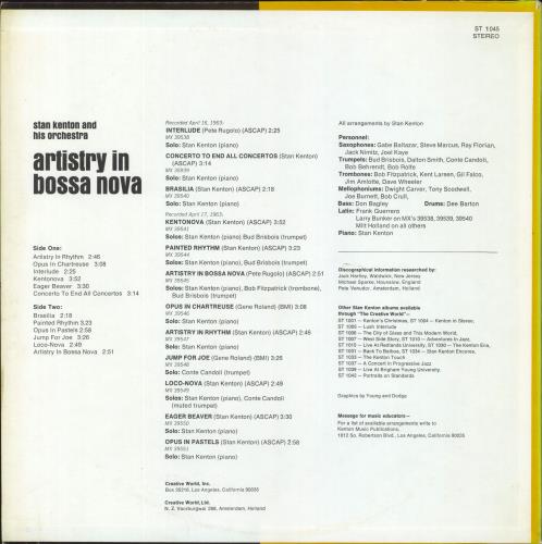 Stan Kenton Artistry In Bossa Nova vinyl LP album (LP record) US SK2LPAR801899