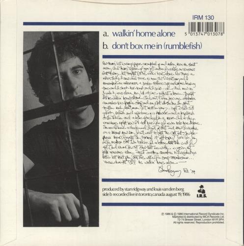 Stan Ridgway Walkin' Home Alone 7" vinyl single (7 inch record / 45) UK SRG07WA620589