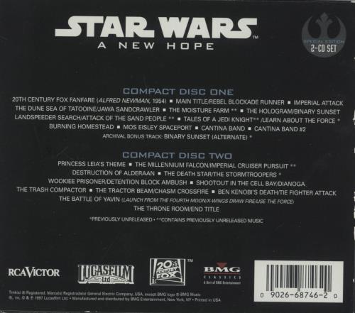 Star Wars Star Wars: A New Hope [The Original Motion Picture Soundtrack] 2 CD album set (Double CD) US WRS2CST881836