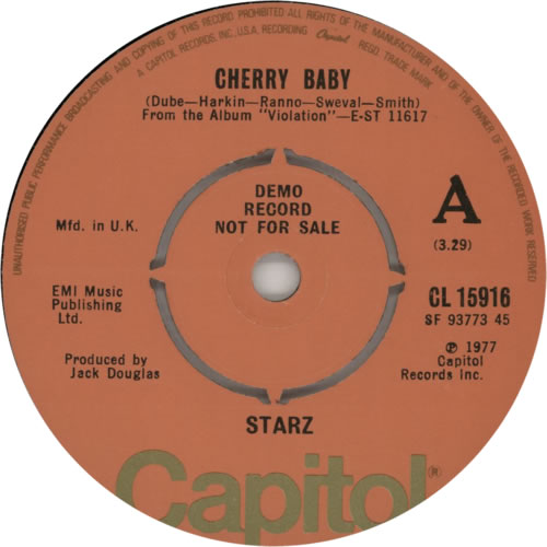 Starz Cherry Baby 7" vinyl single (7 inch record / 45) UK SI807CH599531
