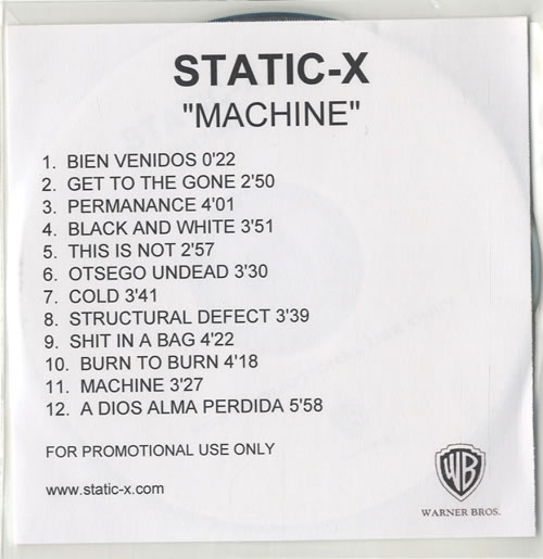 Static-X Machine CD-R acetate UK SXICRMA516322