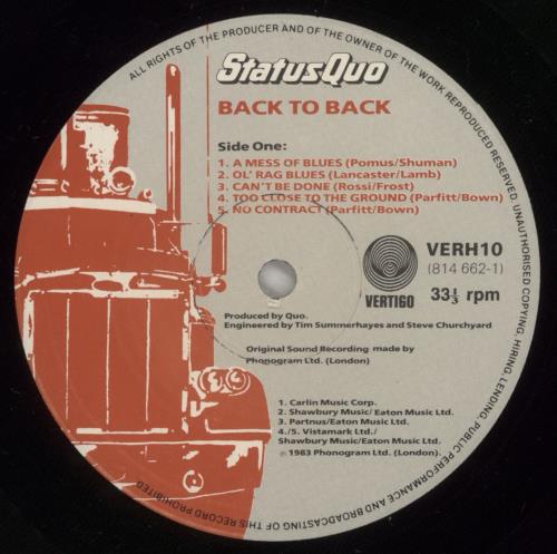 Status Quo Back To Back + merch insert vinyl LP album (LP record) UK QUOLPBA700783