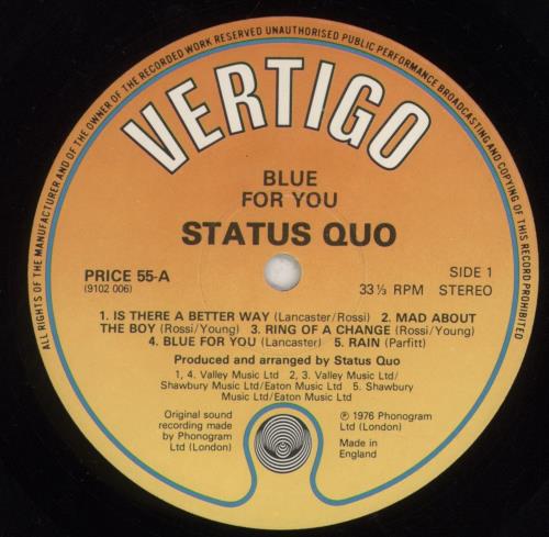Status Quo Blue For You vinyl LP album (LP record) UK QUOLPBL441661