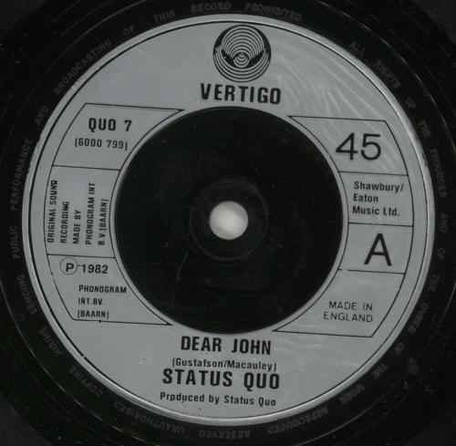 Status Quo Dear John 7" vinyl single (7 inch record / 45) UK QUO07DE38796