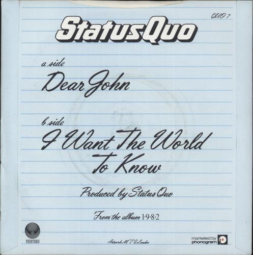 Status Quo Dear John 7" vinyl single (7 inch record / 45) UK QUO07DE38796