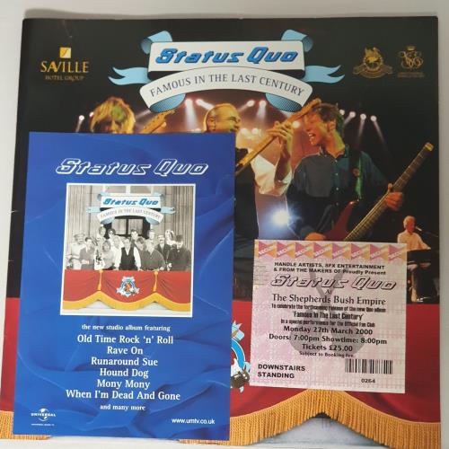 Status Quo Famous In The Last Century + Stub, Flyer & 2 T-Shirt tour programme UK QUOTRFA763377
