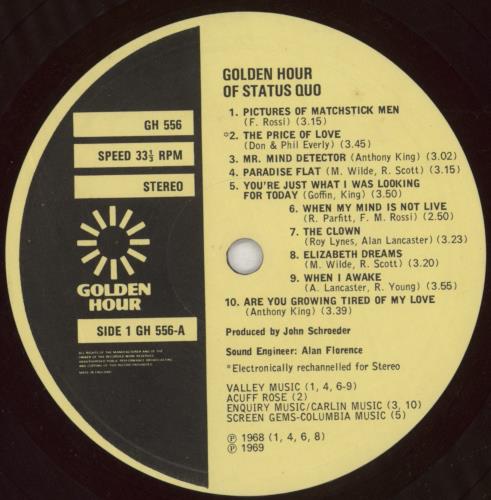 Status Quo Golden Hour Of Status Quo vinyl LP album (LP record) UK QUOLPGO48375