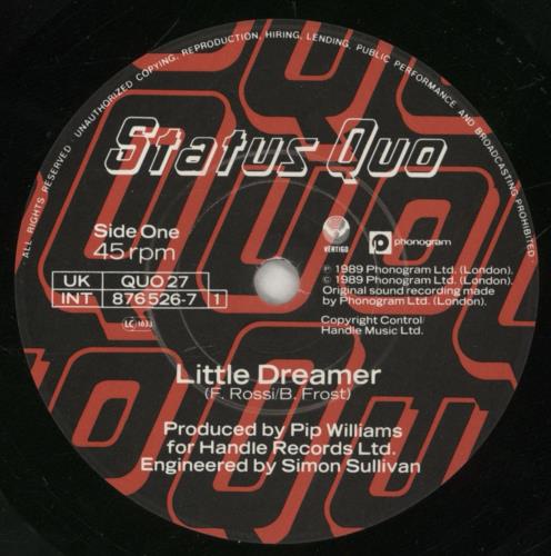 Status Quo Little Dreamer + Patch 7" vinyl single (7 inch record / 45) UK QUO07LI863004