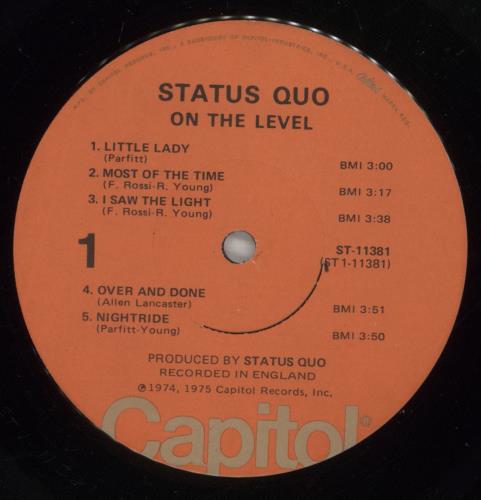 Status Quo On The Level vinyl LP album (LP record) US QUOLPON883421