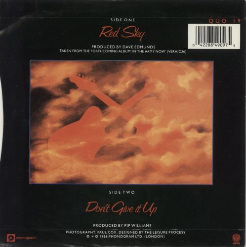 Status Quo Red Sky 7" vinyl single (7 inch record / 45) UK QUO07RE102539
