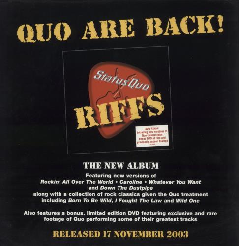 Status Quo Riffs World Tour 2003-2004 tour programme UK QUOTRRI881357