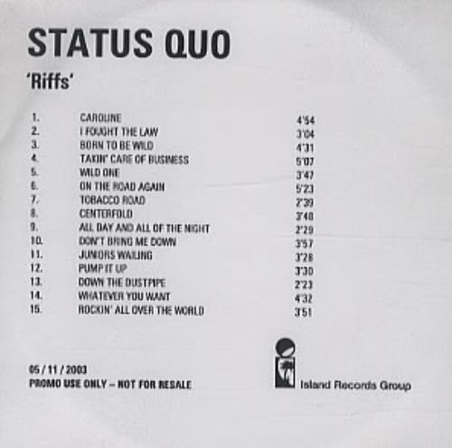 Status Quo Riffs CD-R acetate UK QUOCRRI343742