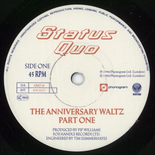 Status Quo The Anniversary Waltz 7" vinyl single (7 inch record / 45) UK QUO07TH873666