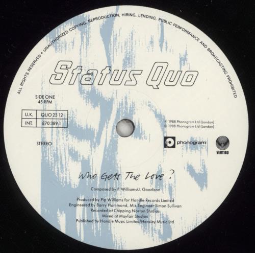 Status Quo Who Gets The Love? 12" vinyl single (12 inch record / Maxi-single) UK QUO12WH39677