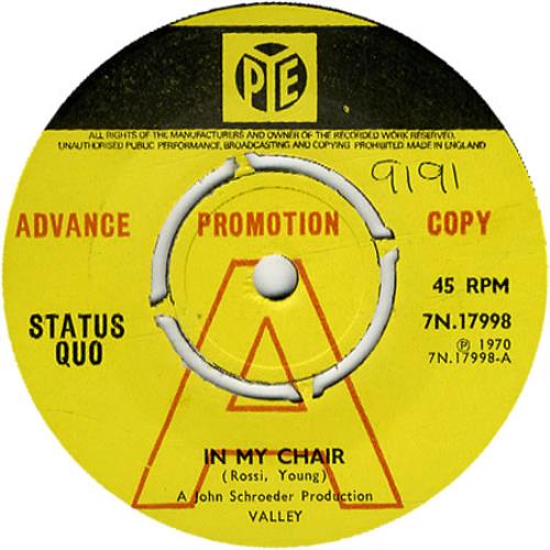 Status Quo In My Chair 'A' Label Demo UK Promo 7" vinyl single (7