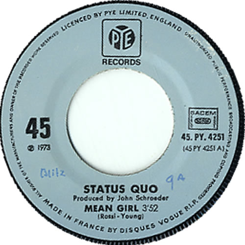 Status Quo Mean Girl Dutch 7" vinyl single (7 inch record / 45) (103318)
