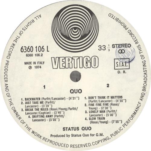 Status Quo Quo Italian vinyl LP album (LP record) (727244)