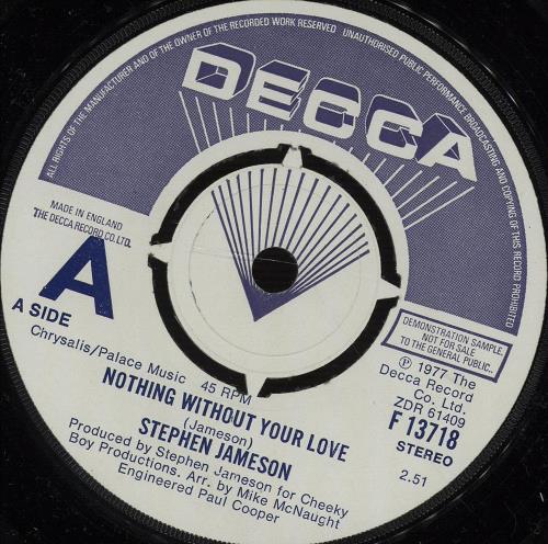 Stephen Jameson Nothing Without Your Love - A Label 7" vinyl single (7 inch record / 45) UK XY507NO666525