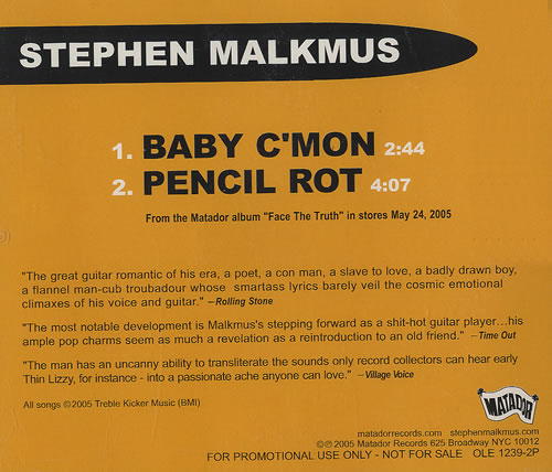 Stephen Malkmus Baby C'Mon CD single (CD5 / 5") US MKUC5BA462690