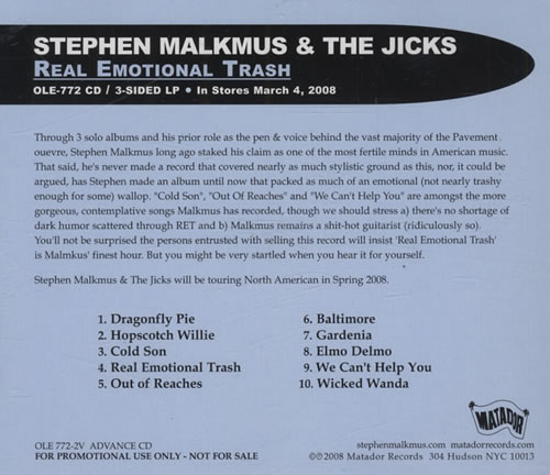 Stephen Malkmus Real Emotional Trash CD album (CDLP) US MKUCDRE433993