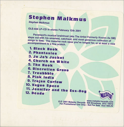Stephen Malkmus Stephen Malkmus CD album (CDLP) US MKUCDST479652