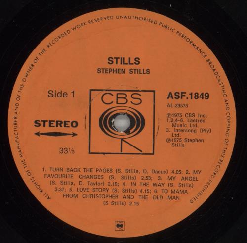 Stephen Stills Stills vinyl LP album (LP record) South African SPSLPST876848