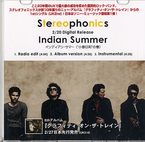 Stereophonics Indian Summer + PR CD-R acetate Japanese OPHCRIN608223