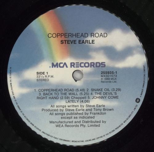 Steve Earle Copperhead Road vinyl LP album (LP record) Australian EALLPCO878741