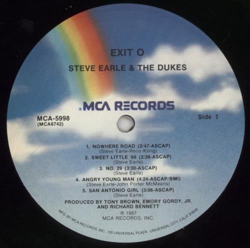 Steve Earle Exit 0 - Shrink vinyl LP album (LP record) US EALLPEX863002