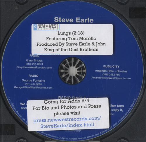 Steve Earle Lungs CD single (CD5 / 5") US EALC5LU486644