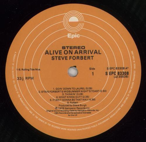 Steve Forbert Alive On Arrival vinyl LP album (LP record) UK FBTLPAL298893