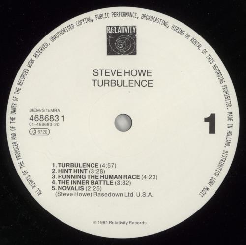 Steve Howe Turbulence vinyl LP album (LP record) Dutch SVHLPTU871638