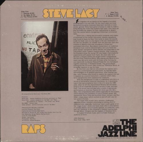 Steve Lacy Raps vinyl LP album (LP record) US LCYLPRA704954