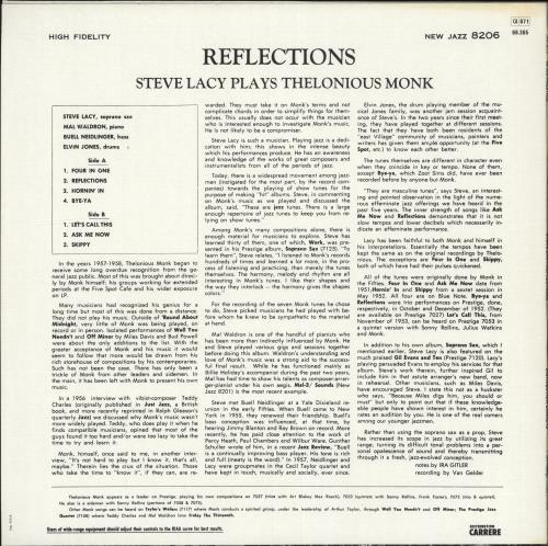 Steve Lacy Reflections vinyl LP album (LP record) French LCYLPRE704966