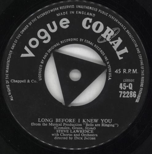 Steve Lawrence Long Before I Knew You 7" vinyl single (7 inch record / 45) UK LWR07LO732142