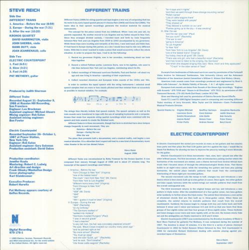 Steve Reich Different Trains vinyl LP album (LP record) German U4NLPDI721835