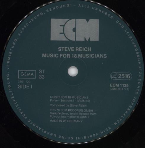 Steve Reich Music For 18 Musicians vinyl LP album (LP record) German U4NLPMU890526