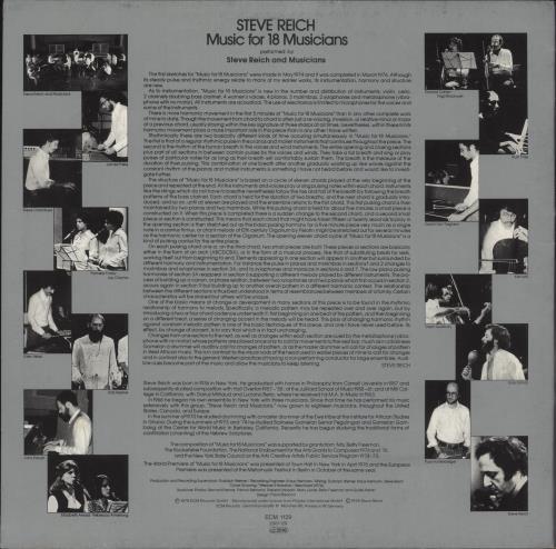 Steve Reich Music For 18 Musicians vinyl LP album (LP record) German U4NLPMU890526