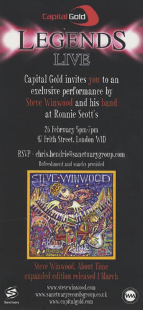 Steve Winwood Legends Live concert ticket UK WWDTILE429829