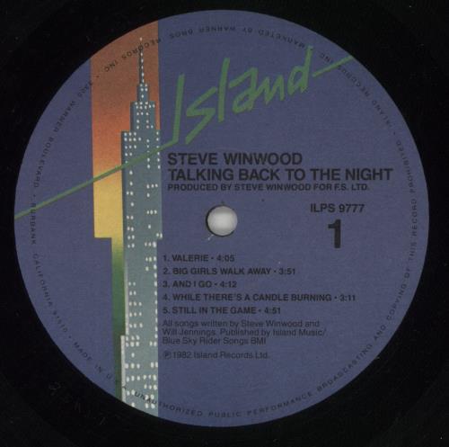 Steve Winwood Talking Back To The Night vinyl LP album (LP record) US WWDLPTA864541